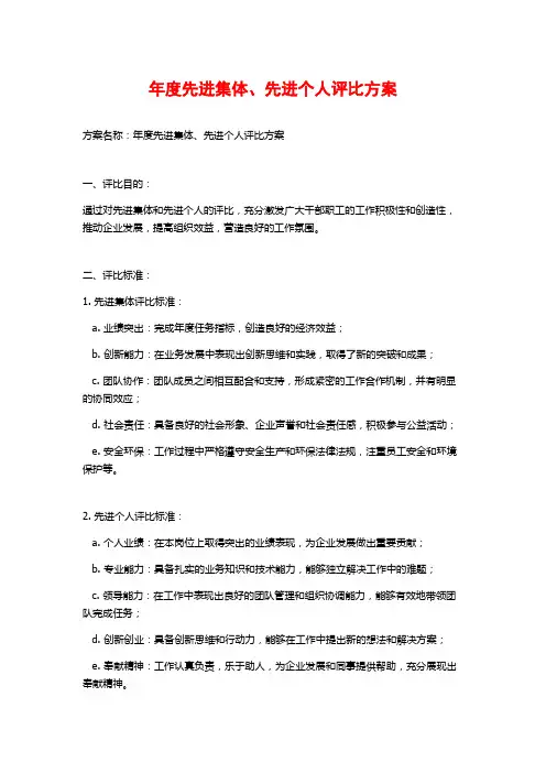 年度先进集体、先进个人评比方案