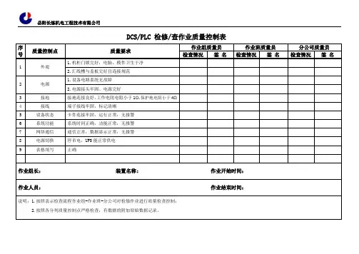 DCS、PLC质量控制表