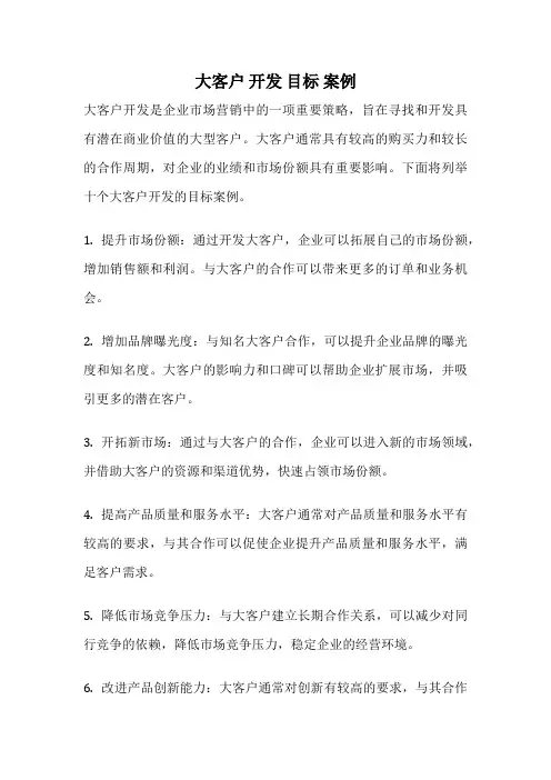 大客户 开发 目标 案例