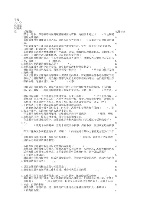 2010广州亚运会志愿者网上所有通用测试题答案