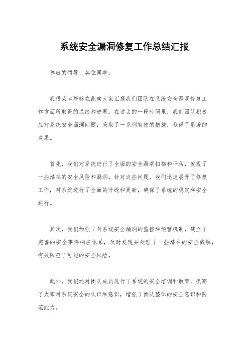 系统安全漏洞修复工作总结汇报