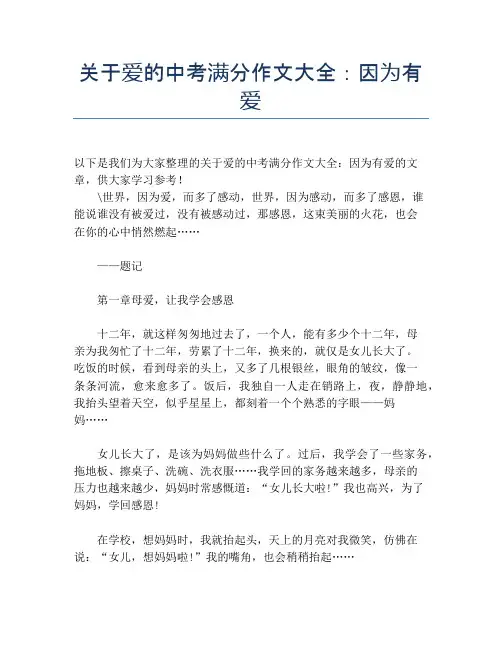 关于爱的中考满分作文大全：因为有爱