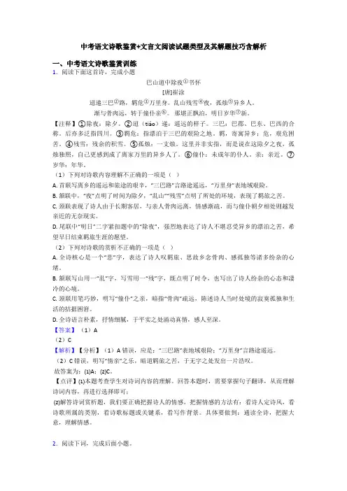 中考语文诗歌鉴赏+文言文阅读试题类型及其解题技巧含解析