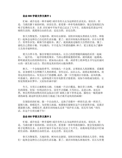 自由800字语文作文高中范文整理五篇