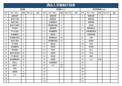 蓝色商务酒店人员编制计划表