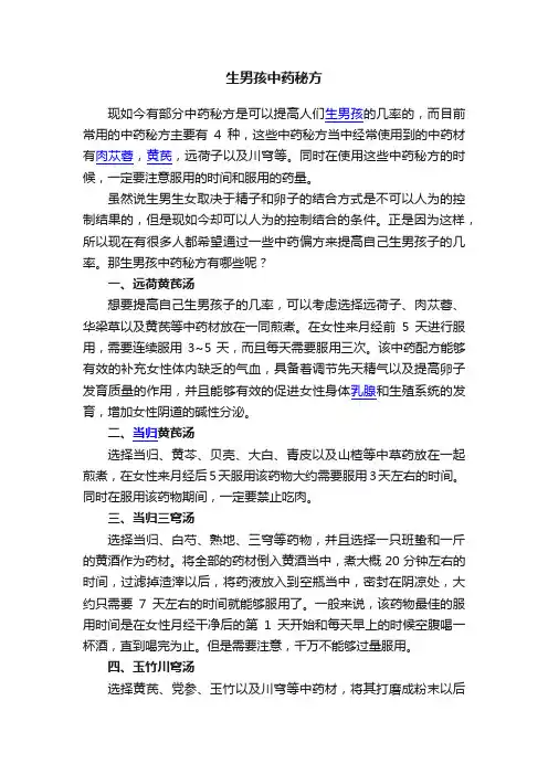 生男孩中药秘方
