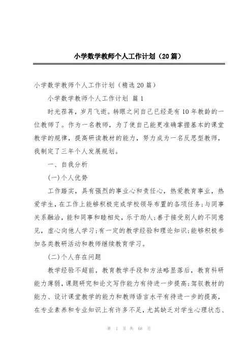 小学数学教师个人工作计划(20篇)