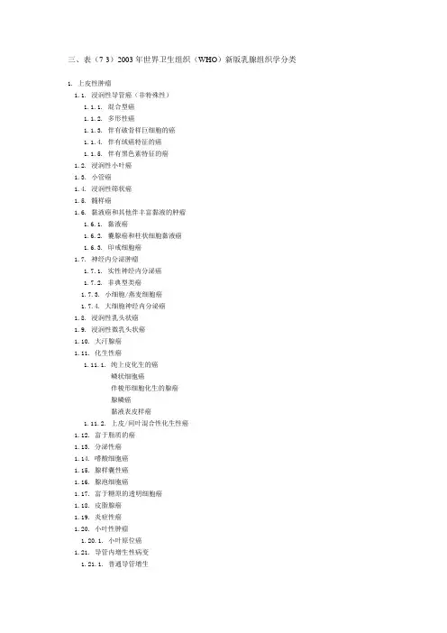 2003年WHO乳腺肿瘤组织学分类
