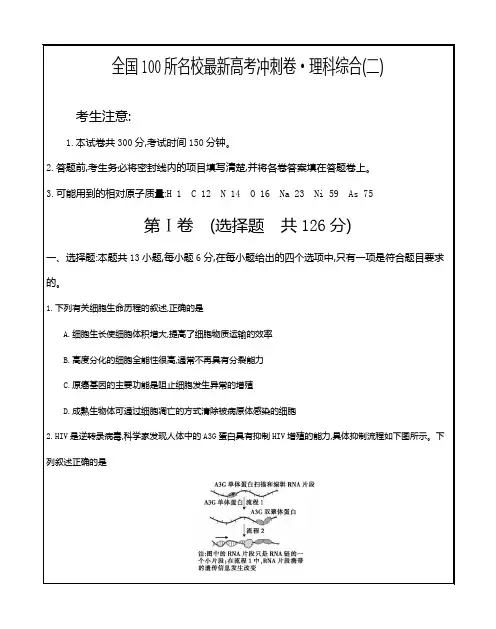 最新精校解析word版----全国所100名校最新高考冲刺卷理科综合(二)