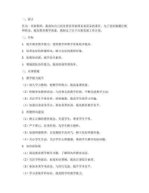 新教师自我发展工作计划
