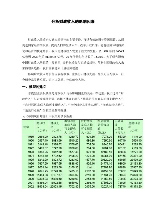 分析财政收入的影响因素