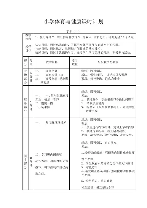 小学体育水平一 《足球》第三课时教案