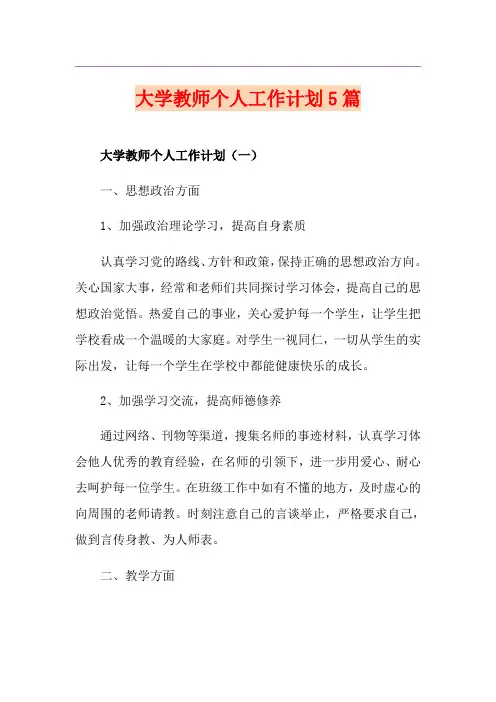 大学教师个人工作计划5篇