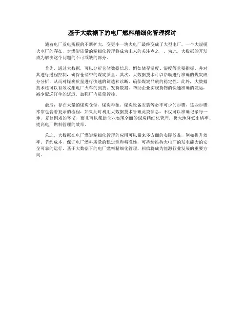 基于大数据下的电厂燃料精细化管理探讨