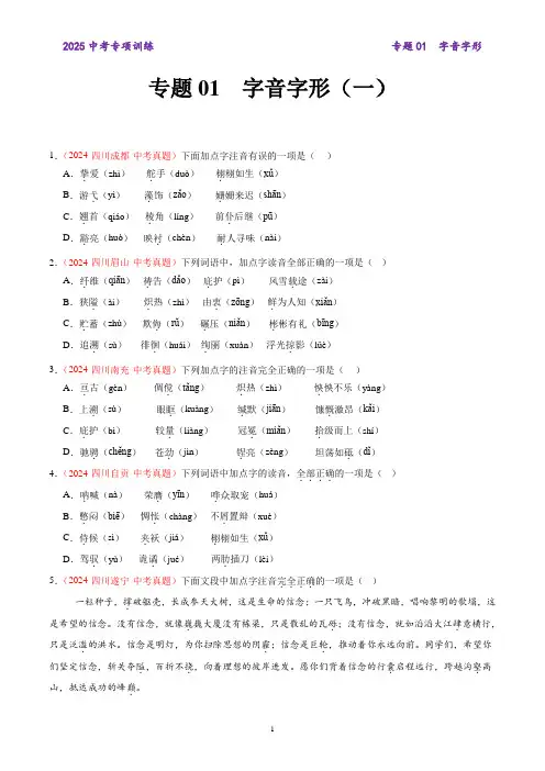 2025中考专项训练专题01  字音字形(原卷版)