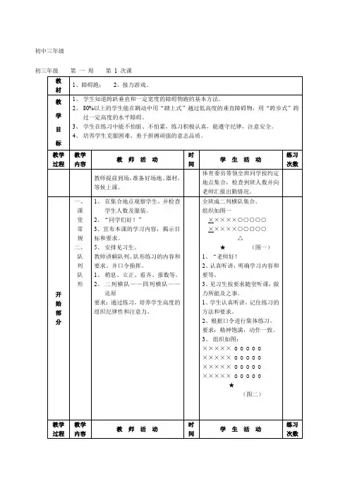 初三九年级体育课教案课程全集