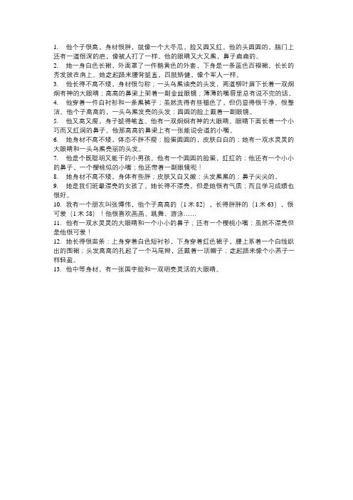 描写人物体格装束容貌的作文