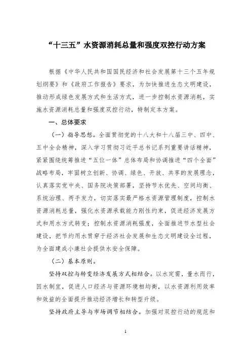 “十三五”水资源消耗总量和强度双控行动方案