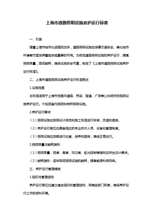 上海市道路照明设施养护运行标准