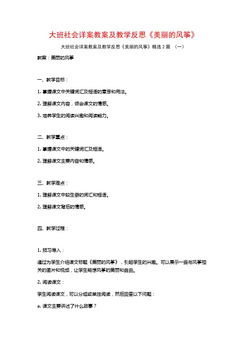 大班社会详案教案及教学反思《美丽的风筝》2篇