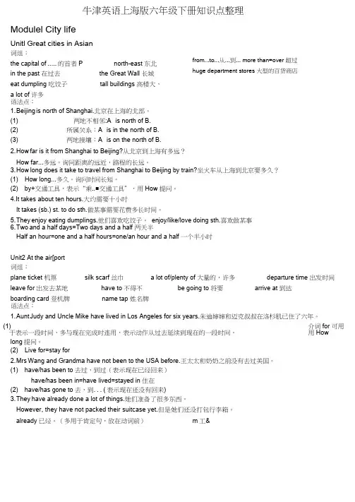 牛津英语上海版六年级下册知识点整理(同名9656).docx
