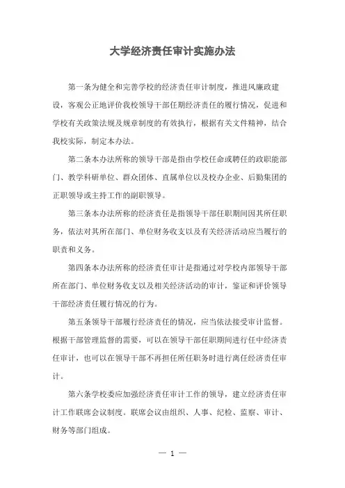大学经济责任审计实施办法