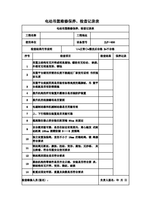 电动吊篮维修保养、检查记录表