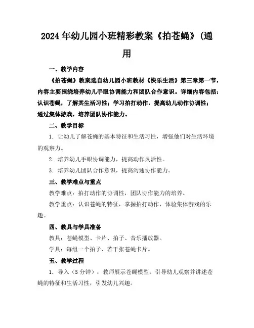 2024年幼儿园小班精彩教案《拍苍蝇》(通用