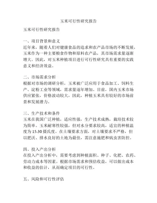 玉米可行性研究报告