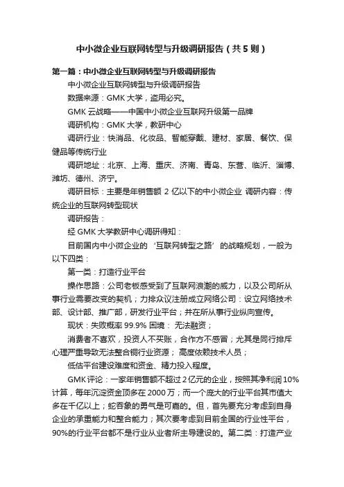 中小微企业互联网转型与升级调研报告（共5则）