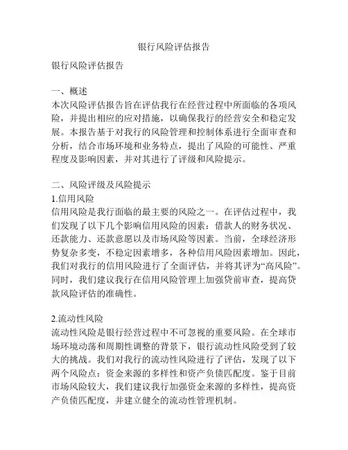 银行风险评估报告