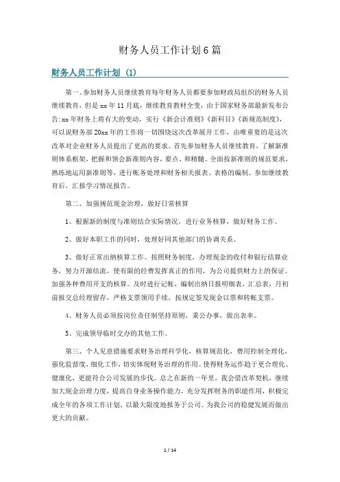 财务人员工作计划6篇