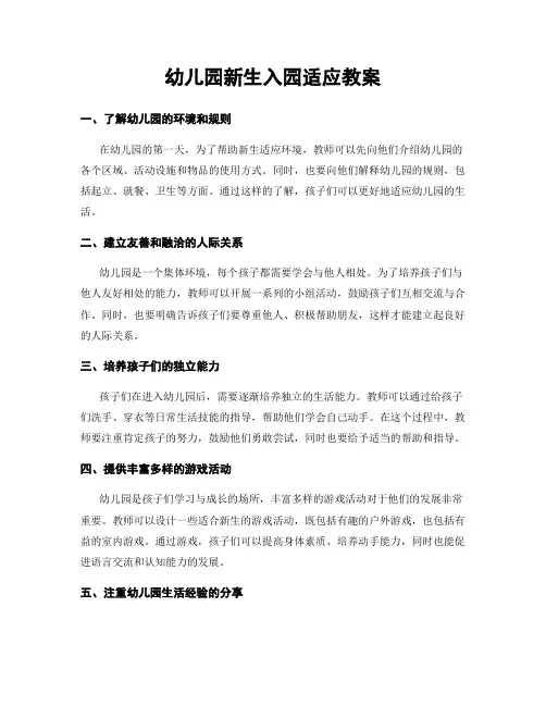 幼儿园新生入园适应教案