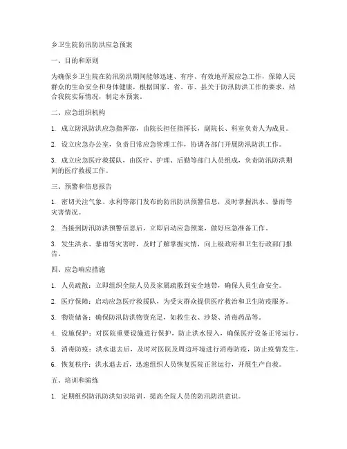 乡卫生院防汛防洪应急预案范文
