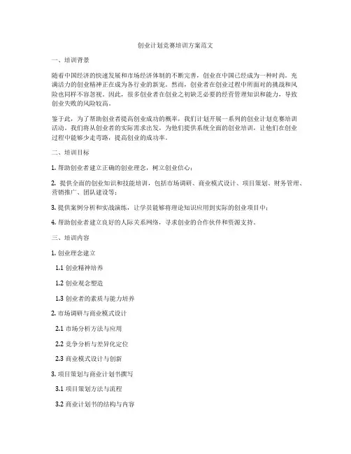 创业计划竞赛培训方案范文