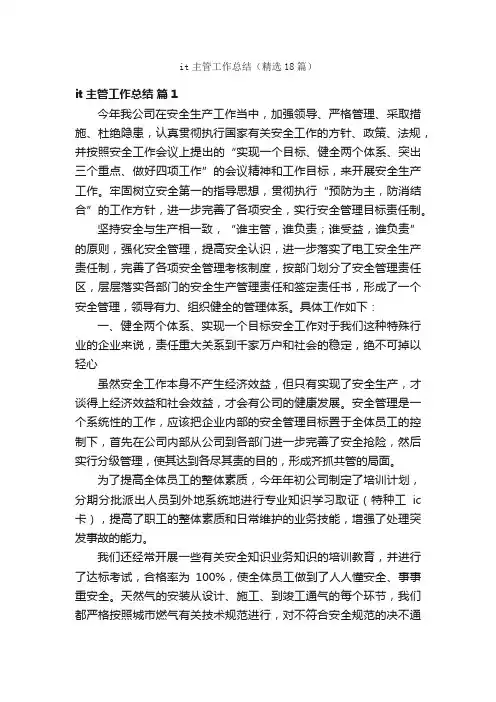 it主管工作总结（精选18篇）