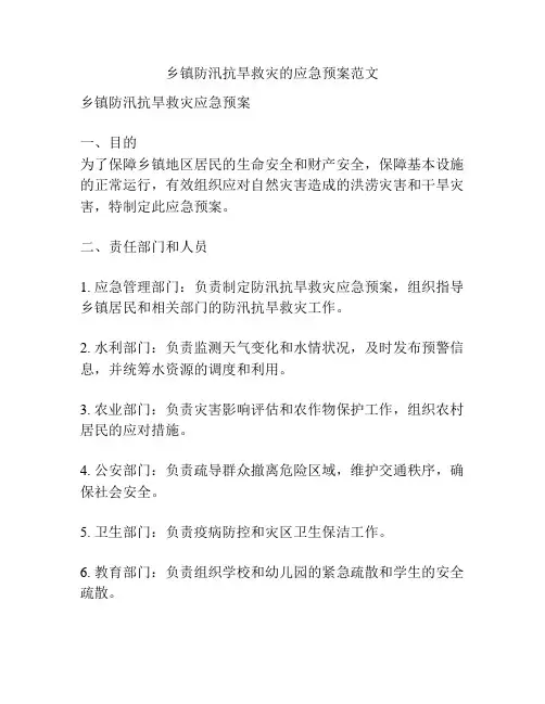 乡镇防汛抗旱救灾的应急预案范文