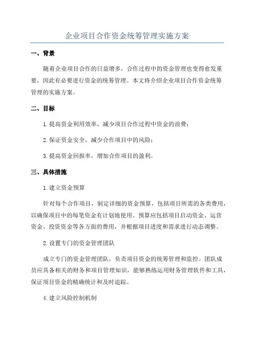 企业项目合作资金统筹管理实施方案