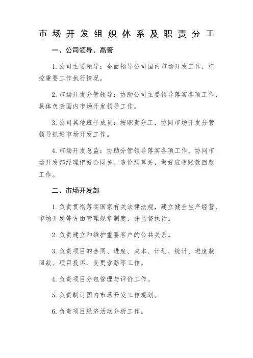 市场开发组织体系及职责分工