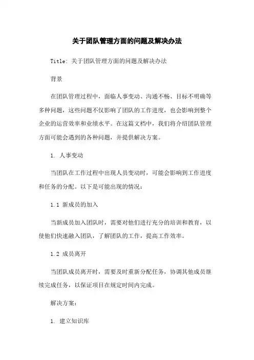 关于团队管理方面的问题及解决办法