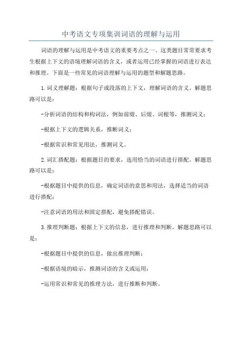 中考语文专项集训词语的理解与运用