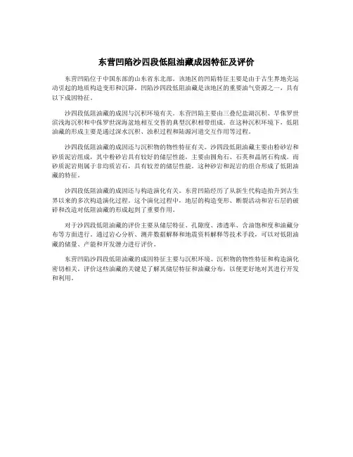 东营凹陷沙四段低阻油藏成因特征及评价