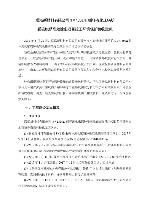 1项目竣工环境保护验收意见 - 联泓集团