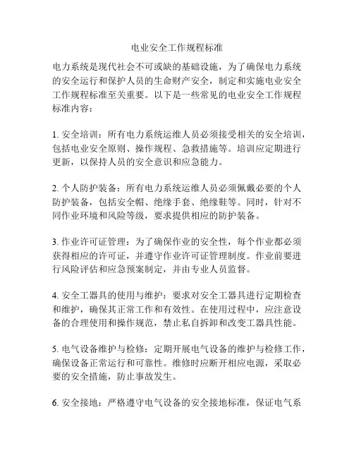 电业安全工作规程标准