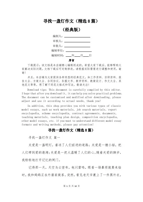 寻找一盏灯作文(精选8篇)