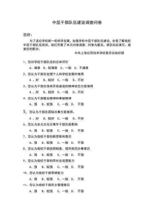 中层干部队伍建设调查问卷