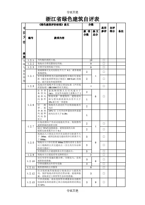 浙江省绿色建筑自评表之令狐文艳创作