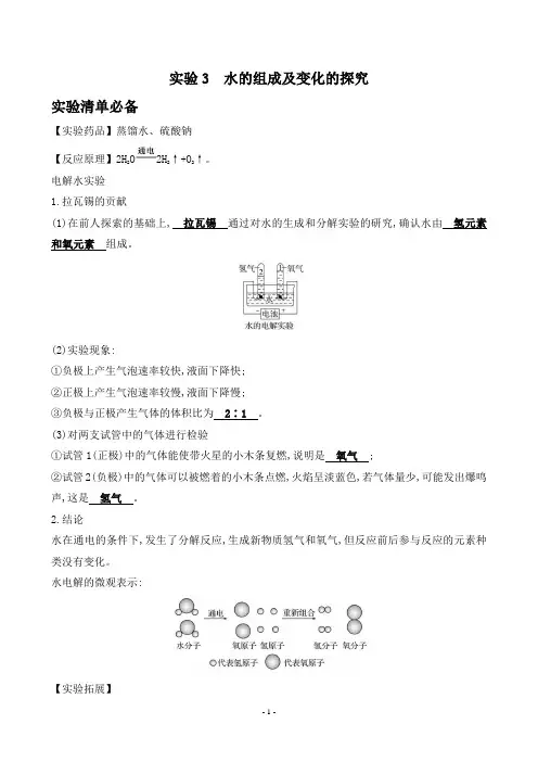2024年中考化学总复习实验3水的组成及变化的探究