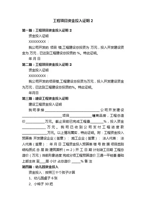 工程项目资金投入证明2