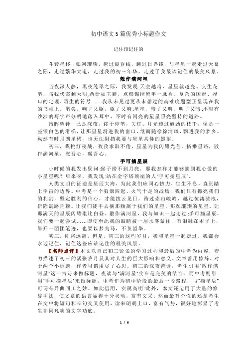 初中语文5篇优秀小标题作文